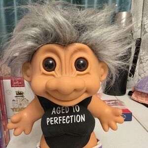 Troll Doll with Gray Hair and Black Outfit
